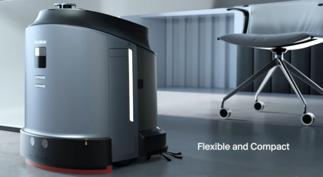 Gausium Phantas compact commercial cleaning robot in a modern office